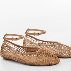 MANGO• Tan Mesh Ballet Flats